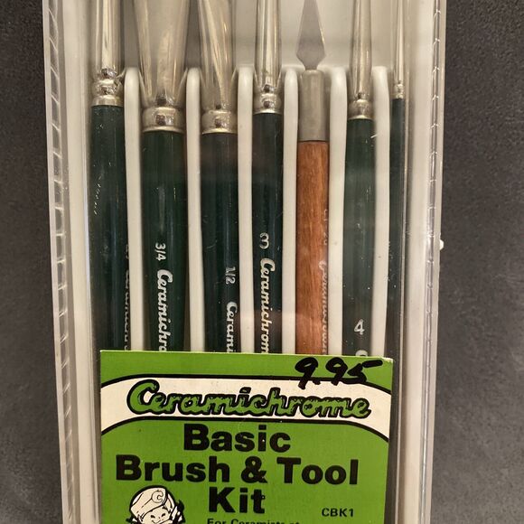 Ceramichrome Basic Brush & Tool Kit Vintage 6 Brushes 1 Cleanup Tool - Picture 3 of 11
